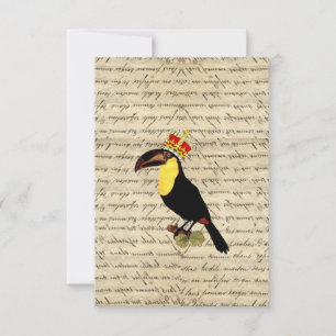 Carte Drôle toucan vintage & couronne
