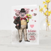 Carte Drôle Valentine Hipster Cochon Wild À propos de vo (Fleur jaune)