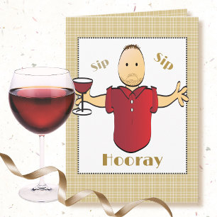 Carte Drôle Vin Rouge Toast Homme Cartoon Joyeux anniver