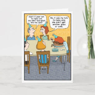 Carte Drôle visage couché dans le gâteau Anniversaire