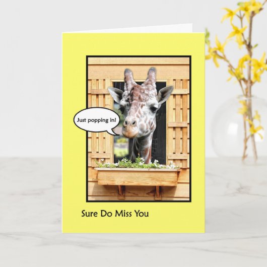Carte Drôle Vous Manquant, Mignonne Giraffe À Travers La (Fleur jaune)