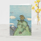 Carte Drôle yak de dessin animé sur le sommet de la mont (Fleur jaune)