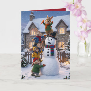 Carte Drôles de lapins anthropomorphes 3D pour Noël