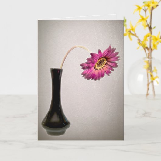 Carte Drooping Rose Daisy dans Vase (Fleur jaune)