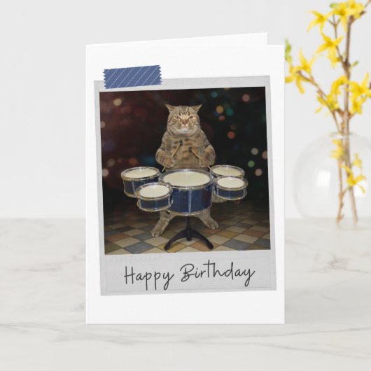 Carte Drummer Cat Funny Birthday Card (Fleur jaune)