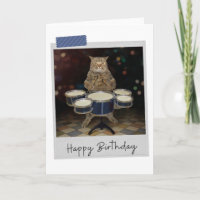 Drummer Cat Funny Birthday Card