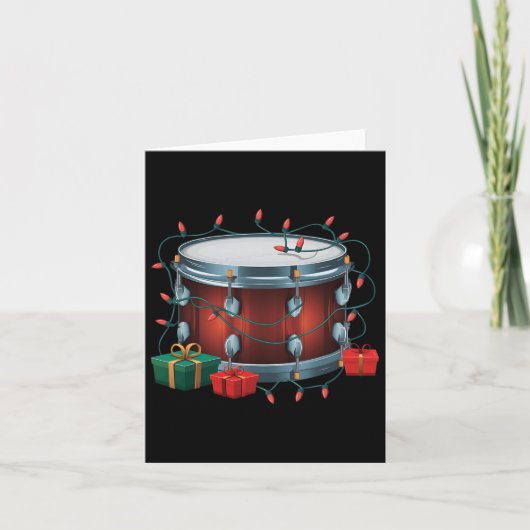 Carte Drummer Drum Xmas Éclairage Père Noël Drum musical (Devant)