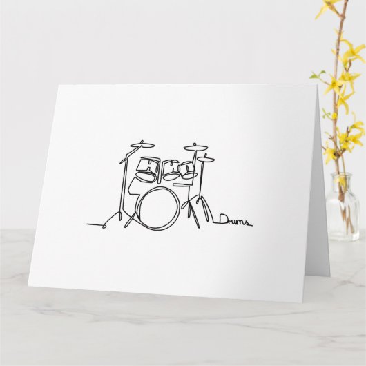 Carte Drummer Music Design Drums One-Line (Fleur jaune)