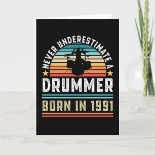 Carte Drummer né 1991 30e anniversaire Drumming Don