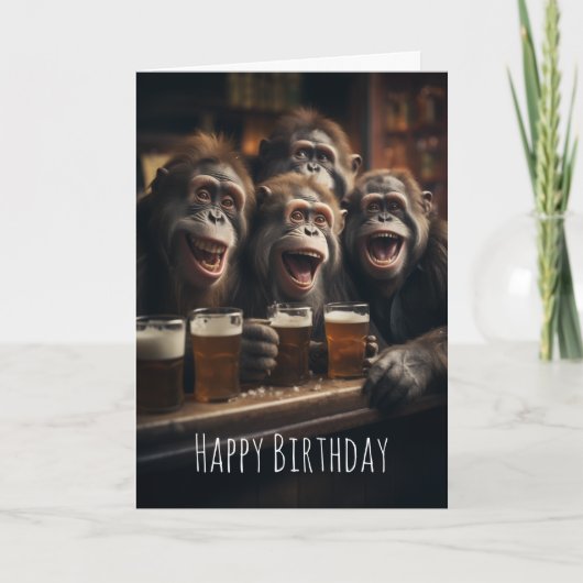 Carte Drunk Singes Boire de la bière dans le Pub Amusant (Devant)