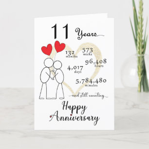 Carte du 11e anniversaire du Mariage avec ballons 