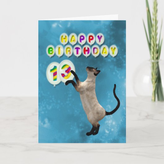 Carte du 13ème anniversaire avec chats siamois (Devant)