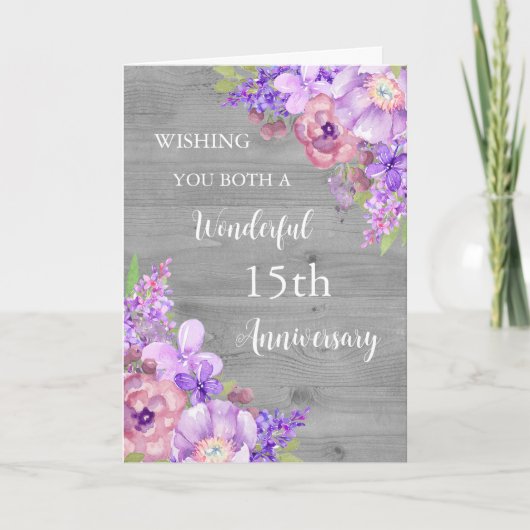 Carte du 15e anniversaire du Mariage de fleurs vio (Devant)