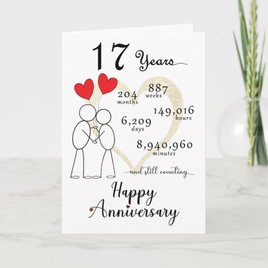 Carte du 17e anniversaire du Mariage avec ballons  (Devant)