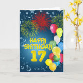Carte du 17ème anniversaire avec feux d'artifice e (Fleur jaune)