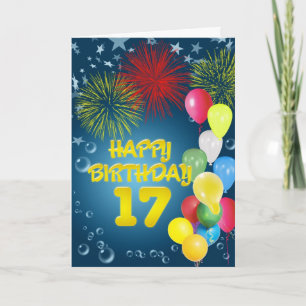Carte du 17ème anniversaire avec feux d'artifice e
