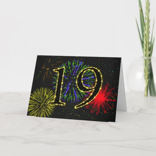 Carte du 19e anniversaire avec feux d'artifice (Devant)