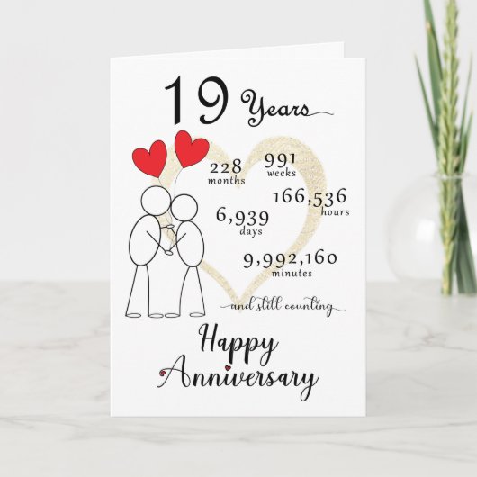 Carte du 19e anniversaire du Mariage avec ballons  (Devant)