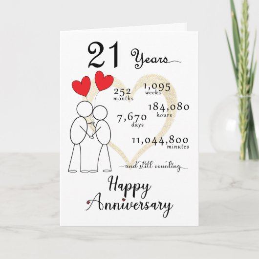 Carte du 21e anniversaire du Mariage avec ballons  (Devant)