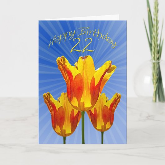 Carte du 22e anniversaire, tulipes pleines de sole (Devant)