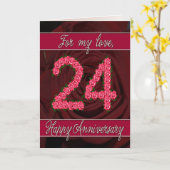 Carte du 24e anniversaire avec roses et feuilles (Fleur jaune)