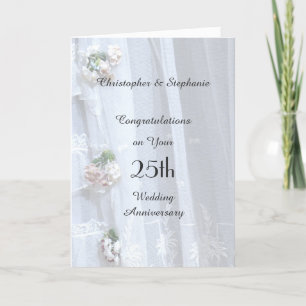 Carte du 25e anniversaire du Mariage, dentelle Vin