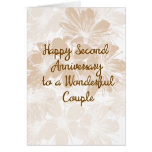 Carte du 2e anniversaire, Fleurs Tan