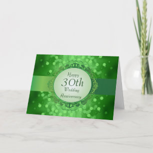 Carte du 30e anniversaire à effet Bokeh vert émera