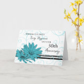 Carte du 30e anniversaire du Mariage Floral bleu (Fleur jaune)