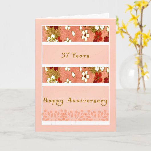 Carte du 37e anniversaire en Pêche (Fleur jaune)