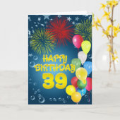 Carte du 39e anniversaire avec feux d'artifice et  (Fleur jaune)
