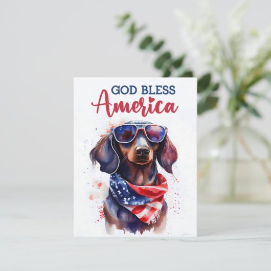 Carte du 4 juillet pour chien patriotique teckel (Debout devant)