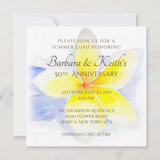 Carte du 50e anniversaire au Plumeria jaune (Devant)