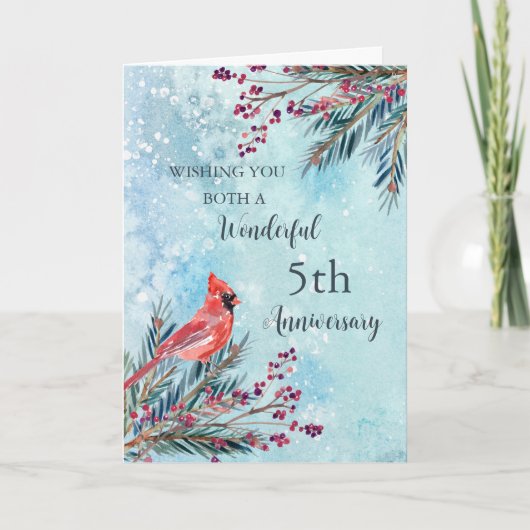 Carte du 5e anniversaire du Mariage d'hiver (Devant)