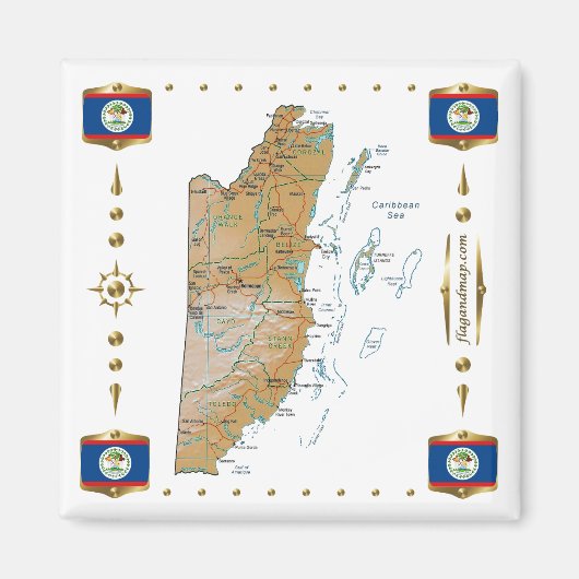 Carte du Belize + Magnet des drapeaux (Devant)