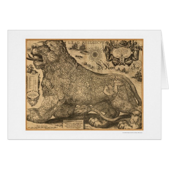 Carte du Bénélux Lion Belgicus de l'Europe 1611 (Devant horizontal)