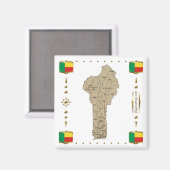 Carte du Bénin + drapeaux Magnet (Recto/Verso)