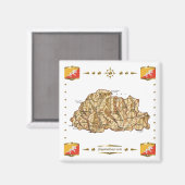 Carte du Bhoutan + Aimant drapeaux (Recto/Verso)