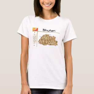 Carte du Bhoutan + Drapeau + Titre T-shirt