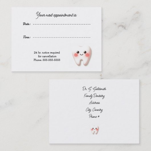 Carte du bureau de rendez-vous dentaire (Devant / Derrière)