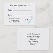 Carte du bureau de rendez-vous dentaire (Devant / Derrière)