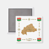 Carte du Burkina Faso + Magnet des drapeaux (Recto/Verso)