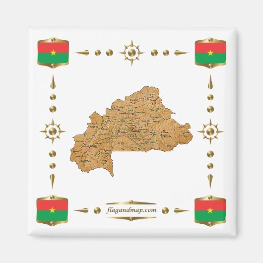 Carte du Burkina Faso + Magnet des drapeaux (Devant)