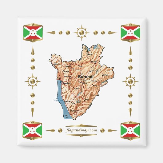 Carte du Burundi + Magnet des drapeaux (Devant)