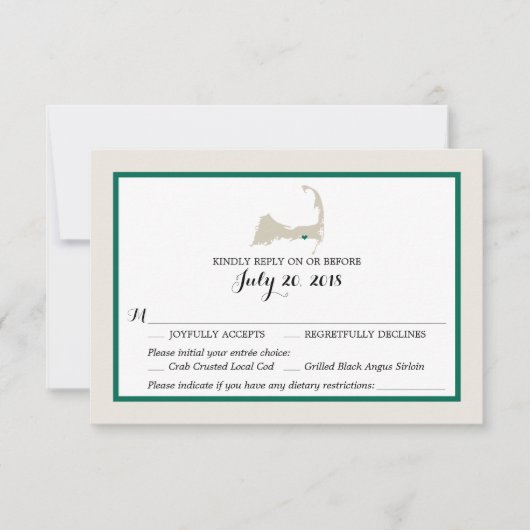 Carte du cap de Dennis Port | Menu Mariage RSVP (Devant)