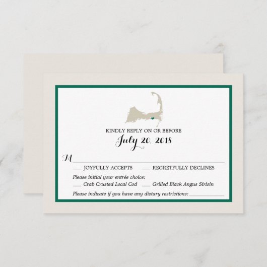 Carte du cap de Dennis Port | Menu Mariage RSVP (Devant / Derrière)