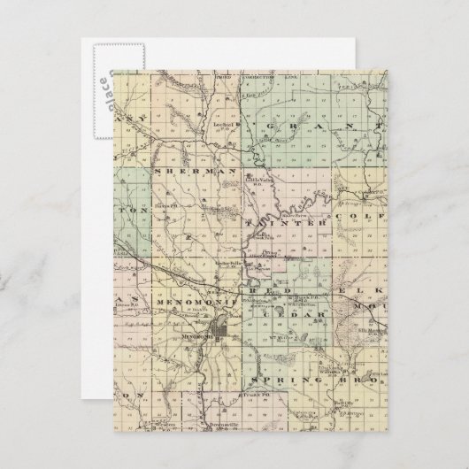 Carte du comté de Dunn, État du Wisconsin (Devant / Derrière)