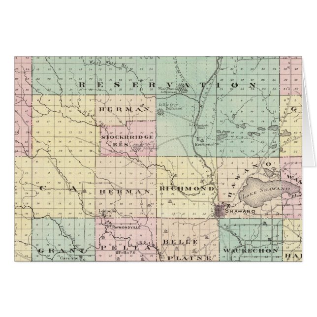 Carte du comté de Shawano, État du Wisconsin (Devant horizontal)