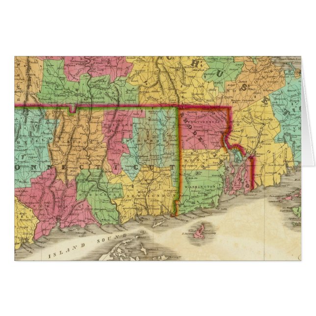 Carte du Connecticut et de l'île de Rhode du Massa (Devant horizontal)