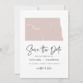 Carte du Dakota du Nord rose pâle Script minimal (Devant)